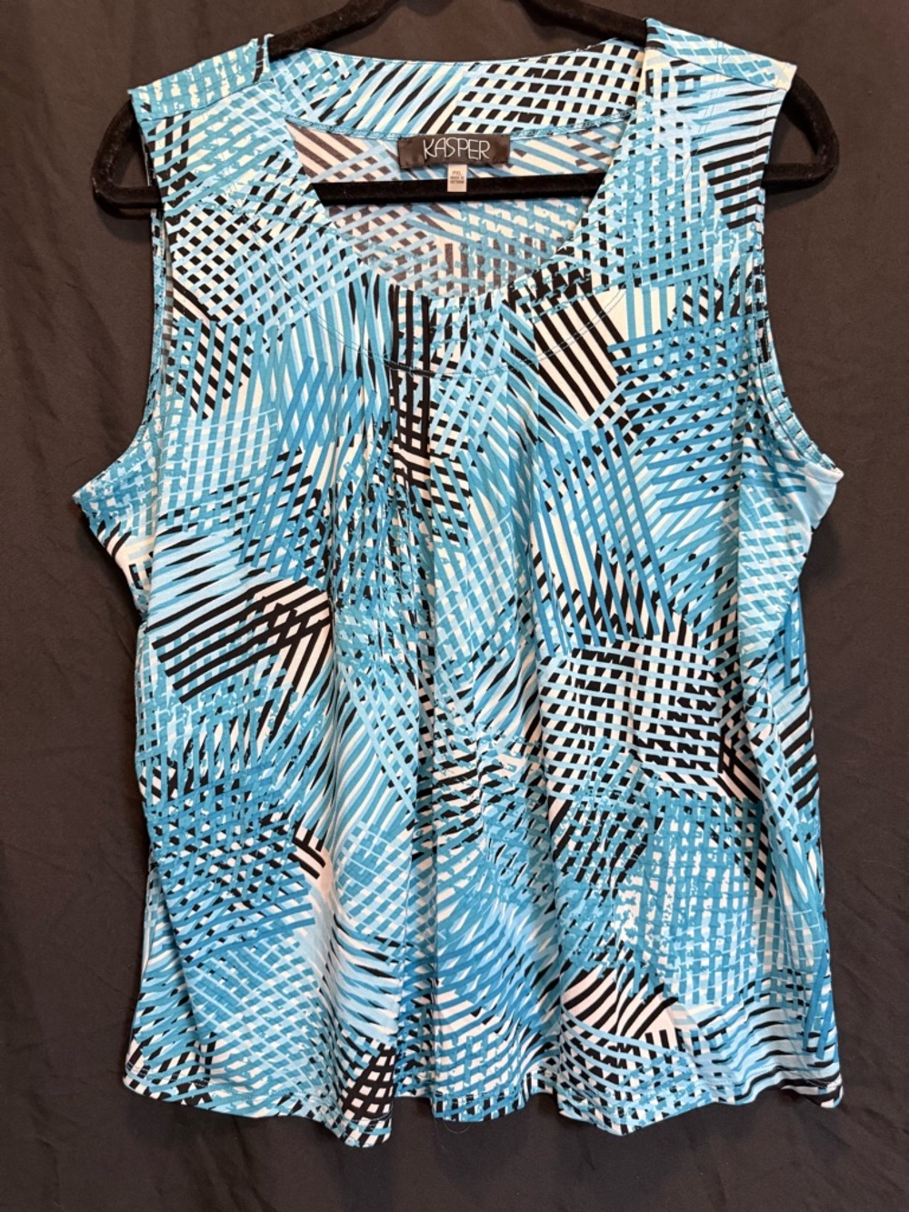 Kasper Blue and Black Abstract Print Sleeveless Top